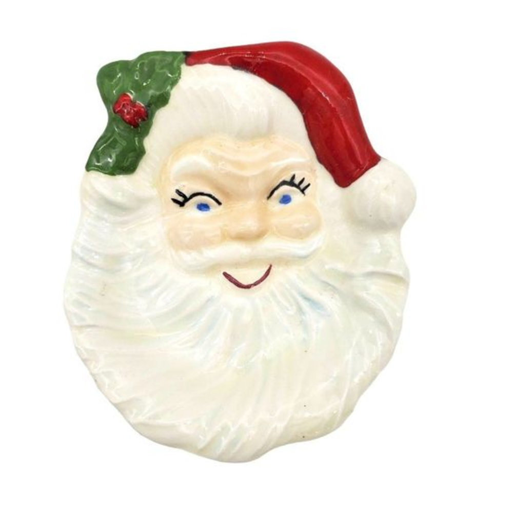 VTG Small Santa Trinket Plate Candy Jewelry Dish St Nick Holiday Christmas Decor